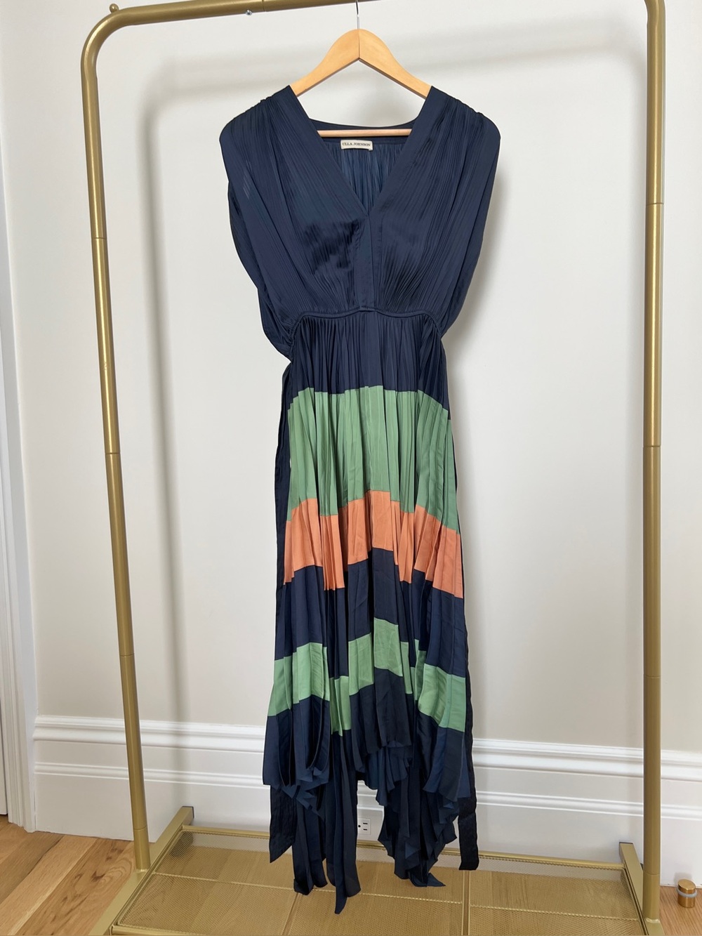 Ulla Johnson Pleated Navy Colorblock Midi Dress Size 2
